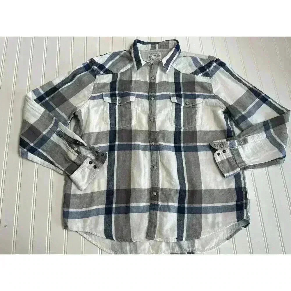 Lucky Brand Pearl Snap Western Shirt Mens XL Plaid Cotton Gauze 930